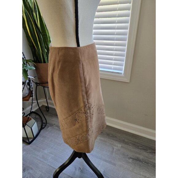 Faux Suede Skirt Tan w Laser Cutout Designs The Limited Size 4 Vintage 2000s - Picture 3 of 7